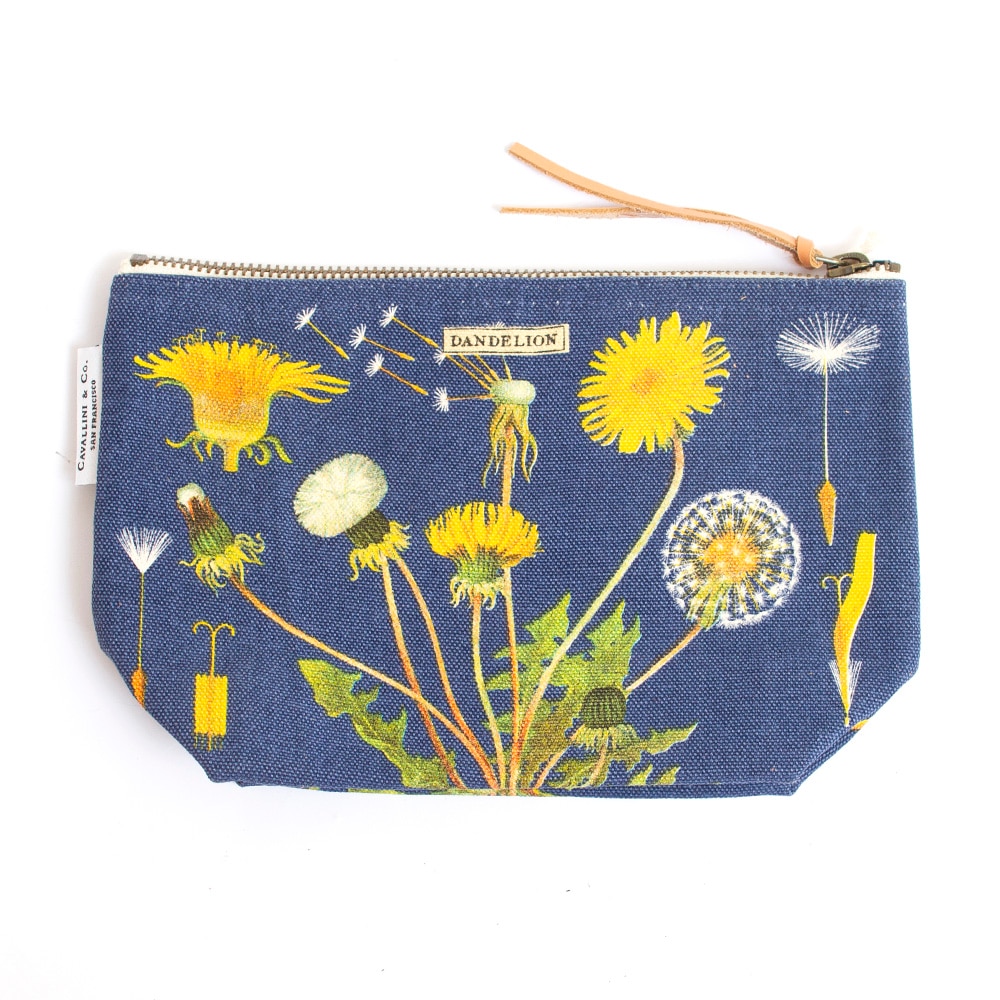 Cavallini, White, Pencil Pouch, Cotton, Art & School, Vintage, Dandelion, 376242